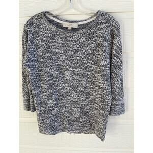 Ann Taylor LOFT gray and white 3/4 length sweater  top XS